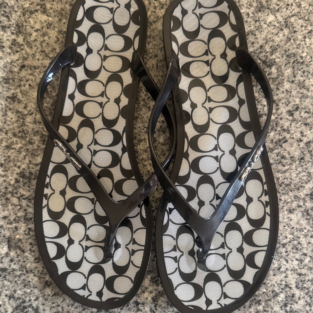 Coach Black and White Patterned Sandals